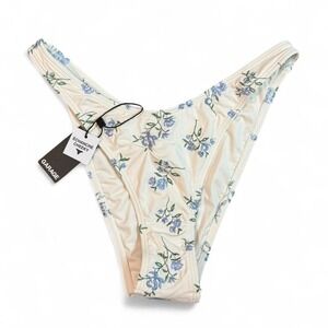 NWT Garage Boomerang Cheeky Bikini Bottom size XS in a blue floral pattern